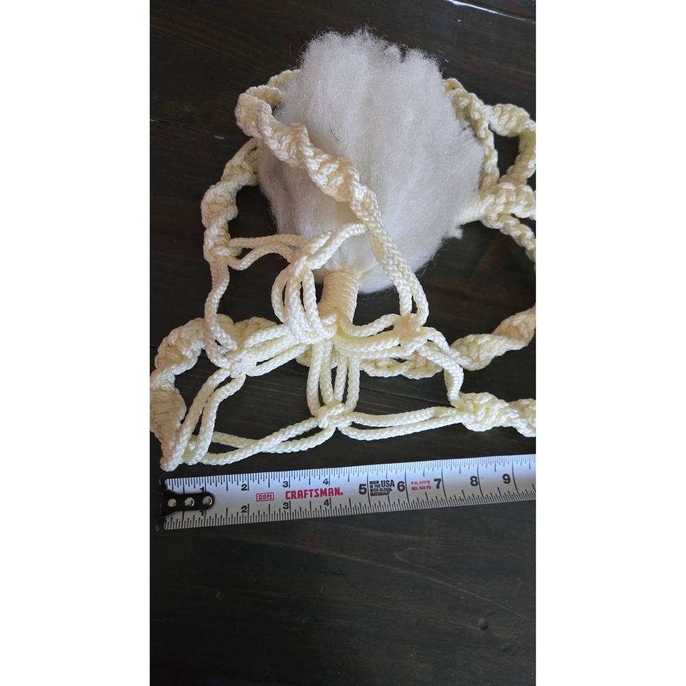Vintage Macrame Plant Hanger Ivory Spiral Knot Boho Decor with Fluffy Tassel 31" - Picture 7 of 7